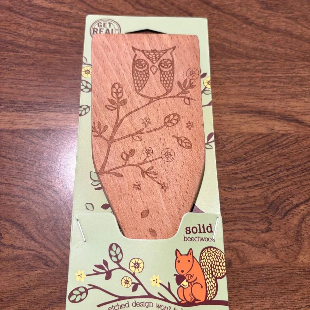 Talisman Designs Solid Beechwood Turner Spatula Owl‎ Etched Wood Kitchen Decor